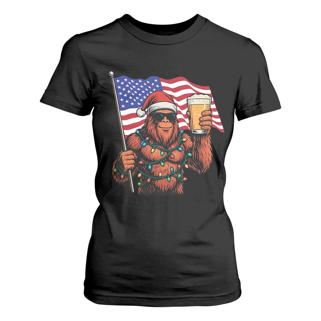 Bigfoot Beer Christmas T Shirt For Women Sasquatch American Flag Patriotic TS14 Black Print Your Wear