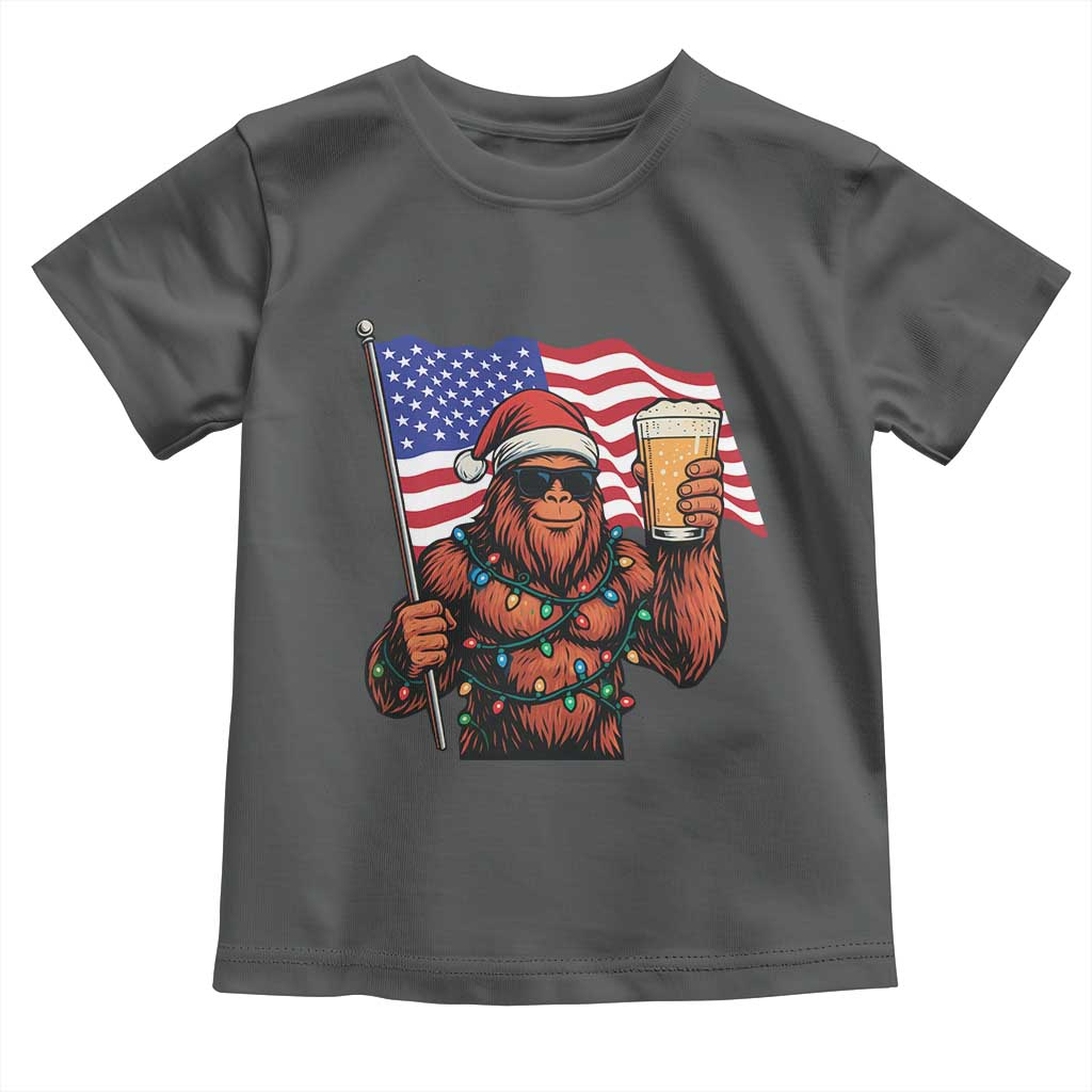 Bigfoot Beer Christmas Toddler T Shirt Sasquatch American Flag Patriotic TS14 Dark Heather Print Your Wear