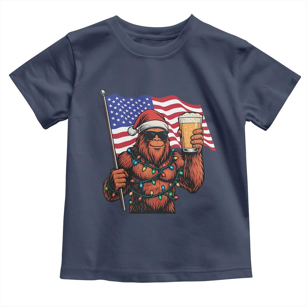 Bigfoot Beer Christmas Toddler T Shirt Sasquatch American Flag Patriotic TS14 Navy Print Your Wear