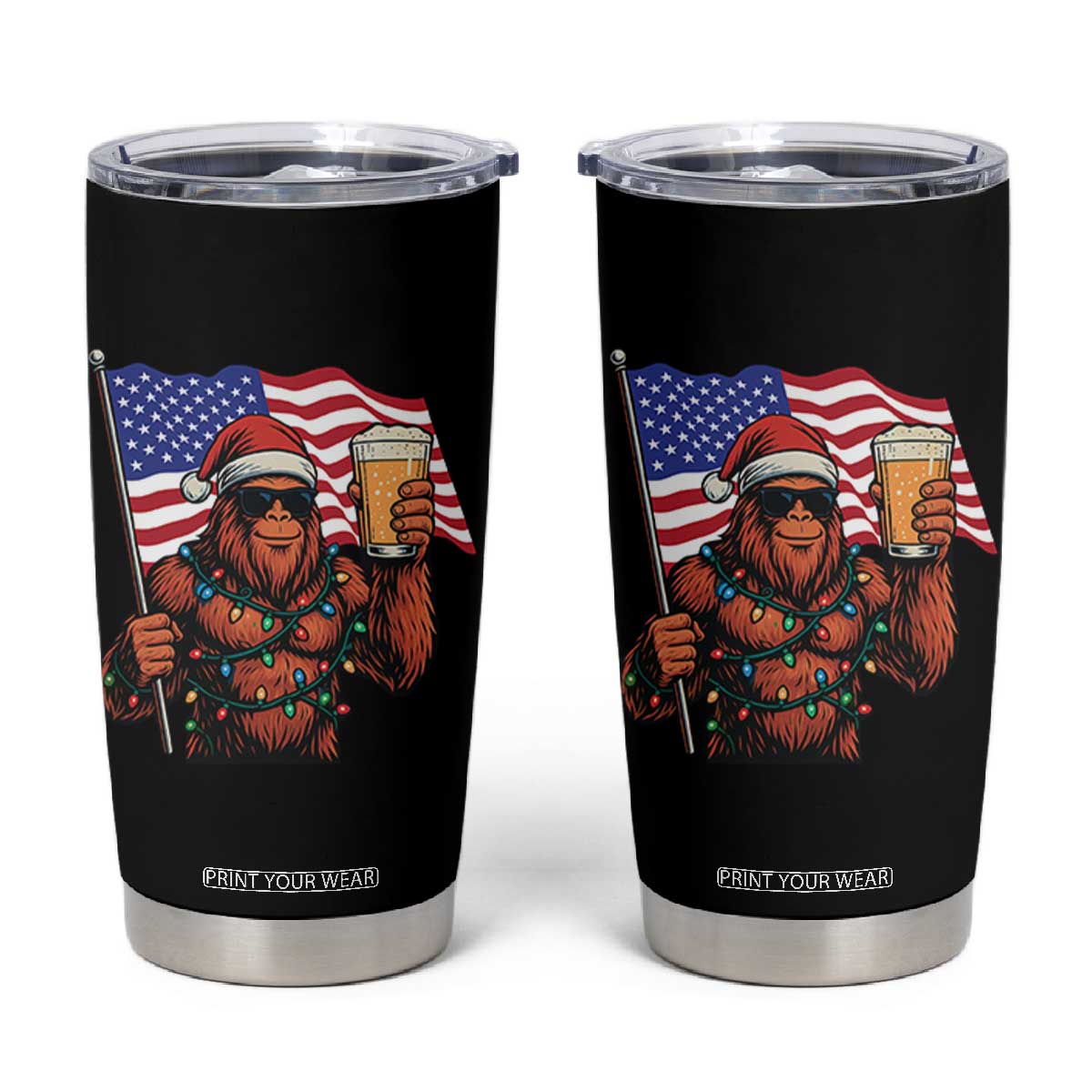 Bigfoot Beer Christmas Tumbler Cup Sasquatch American Flag Patriotic TS14 Black Print Your Wear