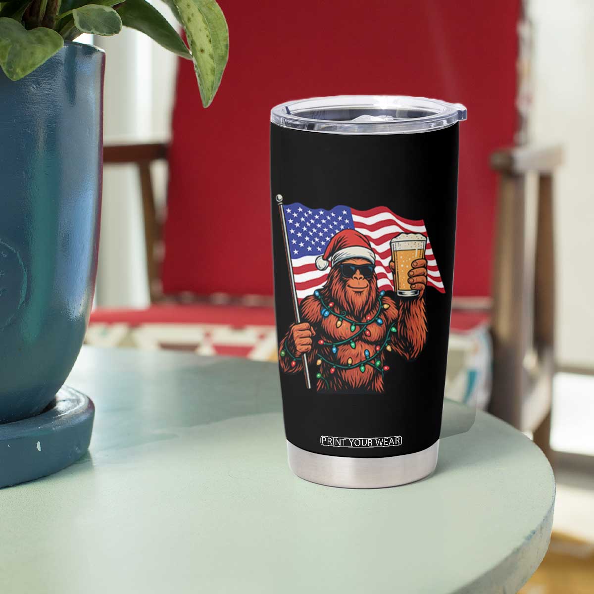 Bigfoot Beer Christmas Tumbler Cup Sasquatch American Flag Patriotic TS14 Print Your Wear
