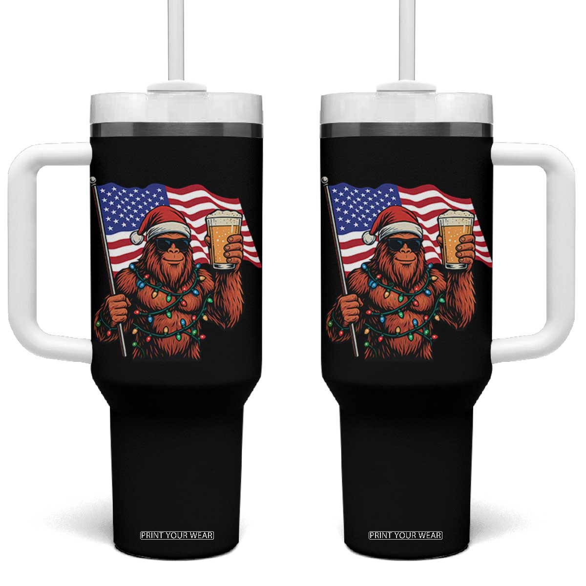 Bigfoot Beer Christmas Tumbler With Handle Sasquatch American Flag Patriotic TS14 One Size: 40 oz Black Print Your Wear