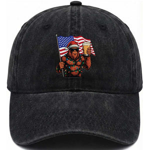 Bigfoot Beer Christmas Washed Cotton Baseball Cap Sasquatch American Flag Patriotic TS14 Washed Cap Universal Fit Black Print Your Wear