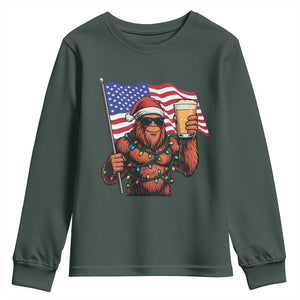Bigfoot Beer Christmas Youth Sweatshirt Sasquatch American Flag Patriotic TS14 Dark Forest Green Print Your Wear