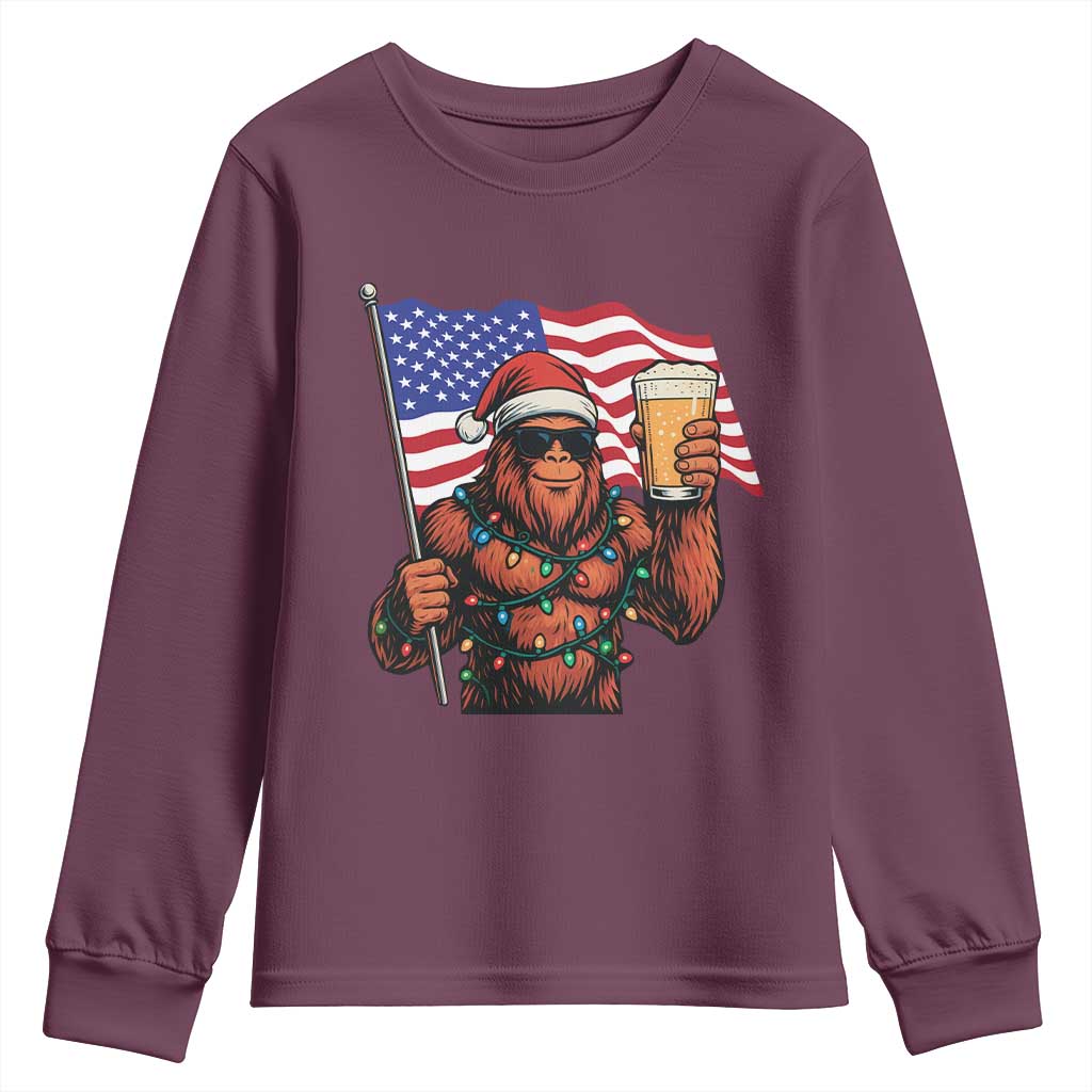 Bigfoot Beer Christmas Youth Sweatshirt Sasquatch American Flag Patriotic TS14 Maroon Print Your Wear