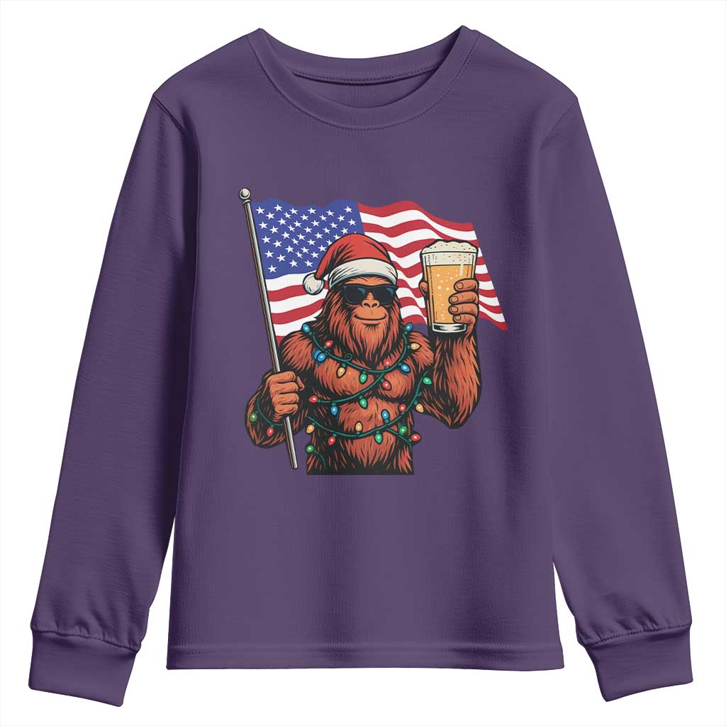 Bigfoot Beer Christmas Youth Sweatshirt Sasquatch American Flag Patriotic TS14 Purple Print Your Wear
