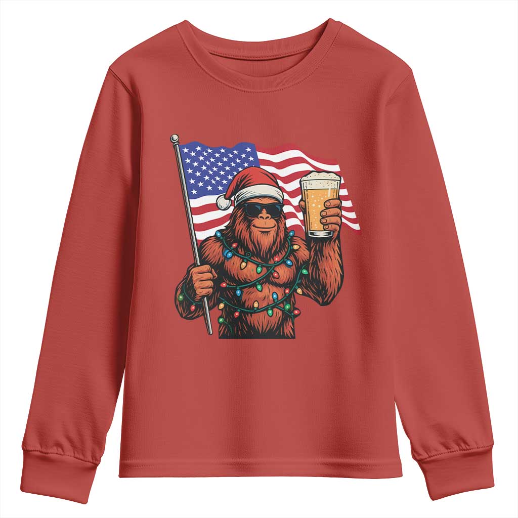 Bigfoot Beer Christmas Youth Sweatshirt Sasquatch American Flag Patriotic TS14 Red Print Your Wear