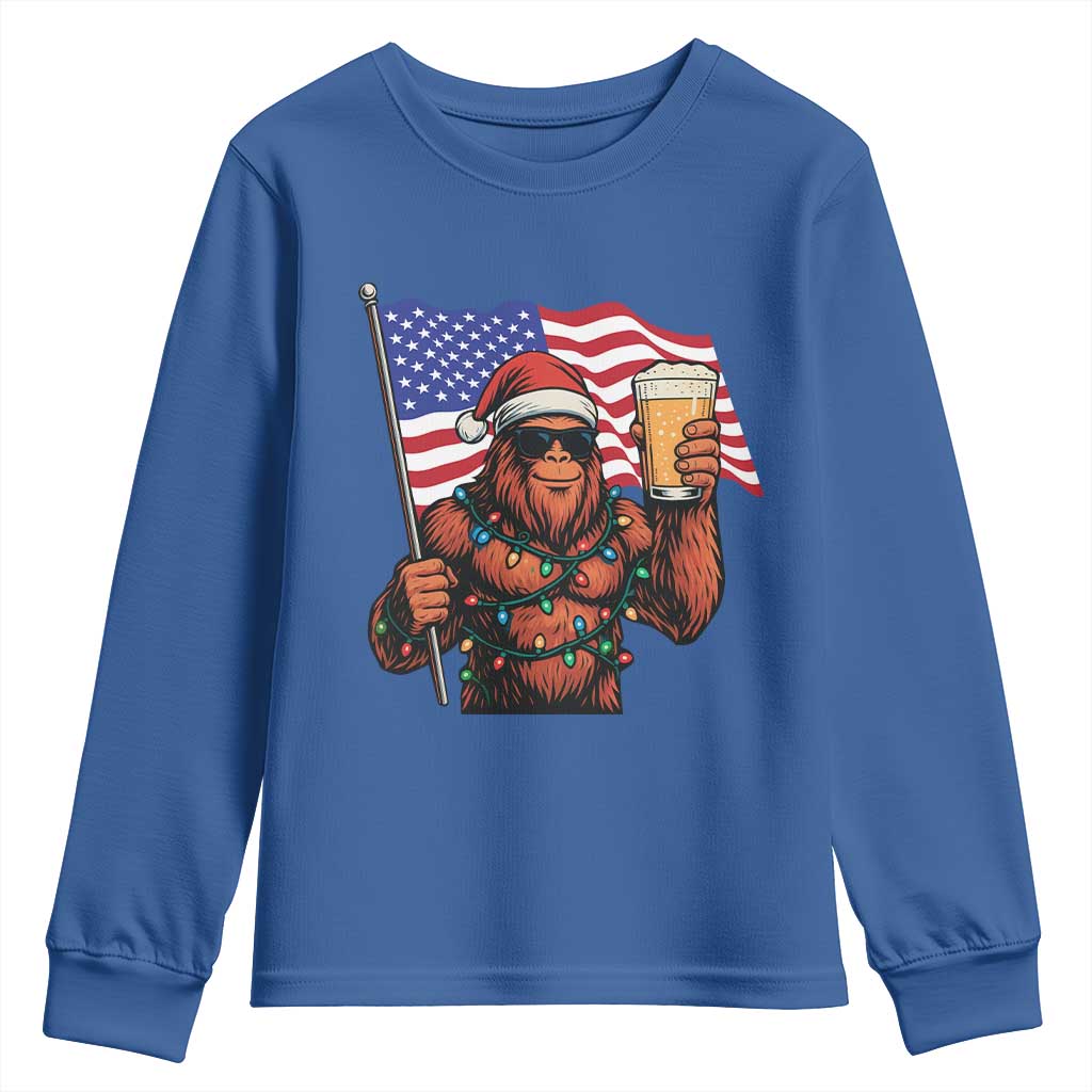 Bigfoot Beer Christmas Youth Sweatshirt Sasquatch American Flag Patriotic TS14 Royal Blue Print Your Wear