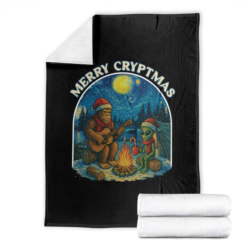 Funny Bigfoot Christmas Throw Blanket Sasquatch Alien Merry Cryptmas TS14 Black Print Your Wear