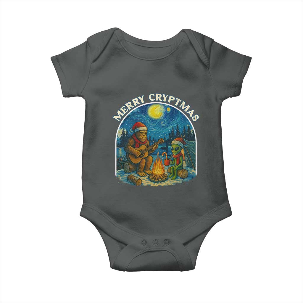 Funny Bigfoot Christmas Baby Onesie Sasquatch Alien Merry Cryptmas TS14 Dark Heather Print Your Wear