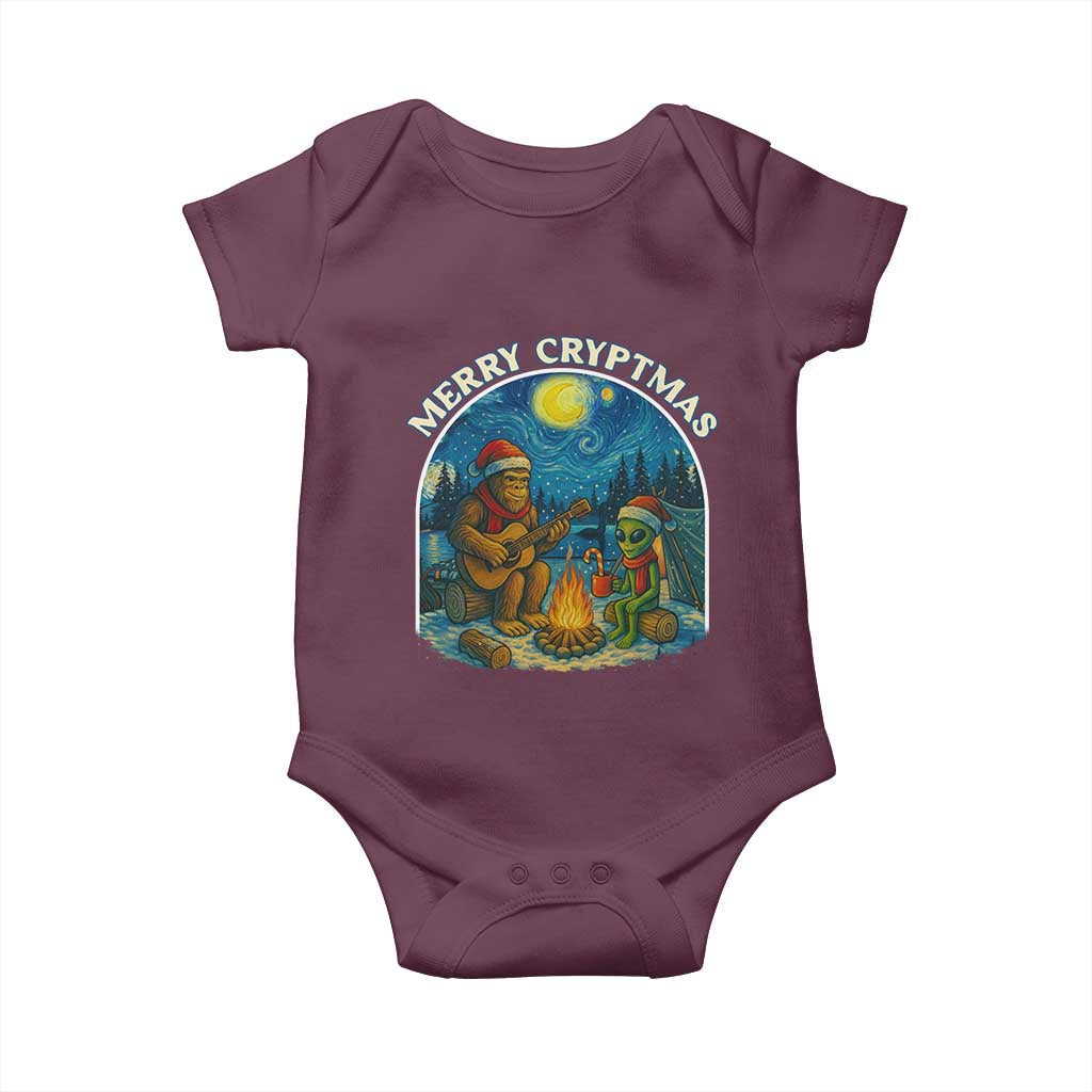 Funny Bigfoot Christmas Baby Onesie Sasquatch Alien Merry Cryptmas TS14 Maroon Print Your Wear