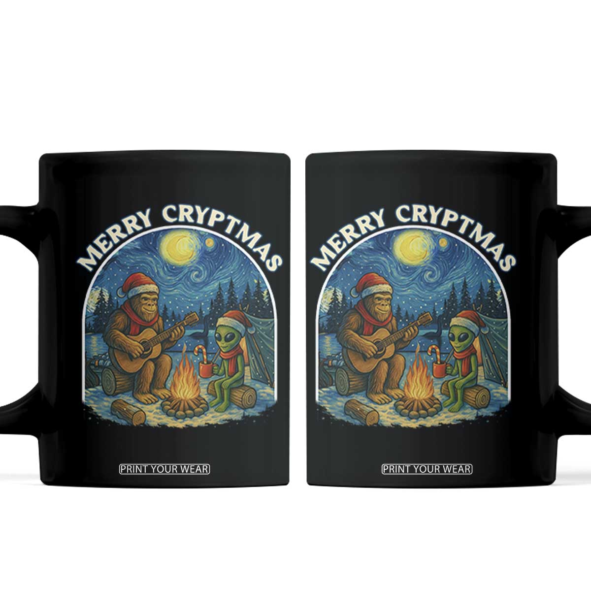 Funny Bigfoot Christmas Coffee Mug Sasquatch Alien Merry Cryptmas TS14 Black Print Your Wear
