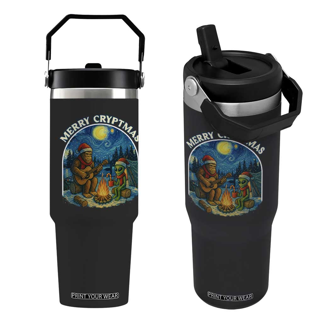 Funny Bigfoot Christmas Flip Straw Tumbler Sasquatch Alien Merry Cryptmas TS14 One Size: 30 oz Black Print Your Wear