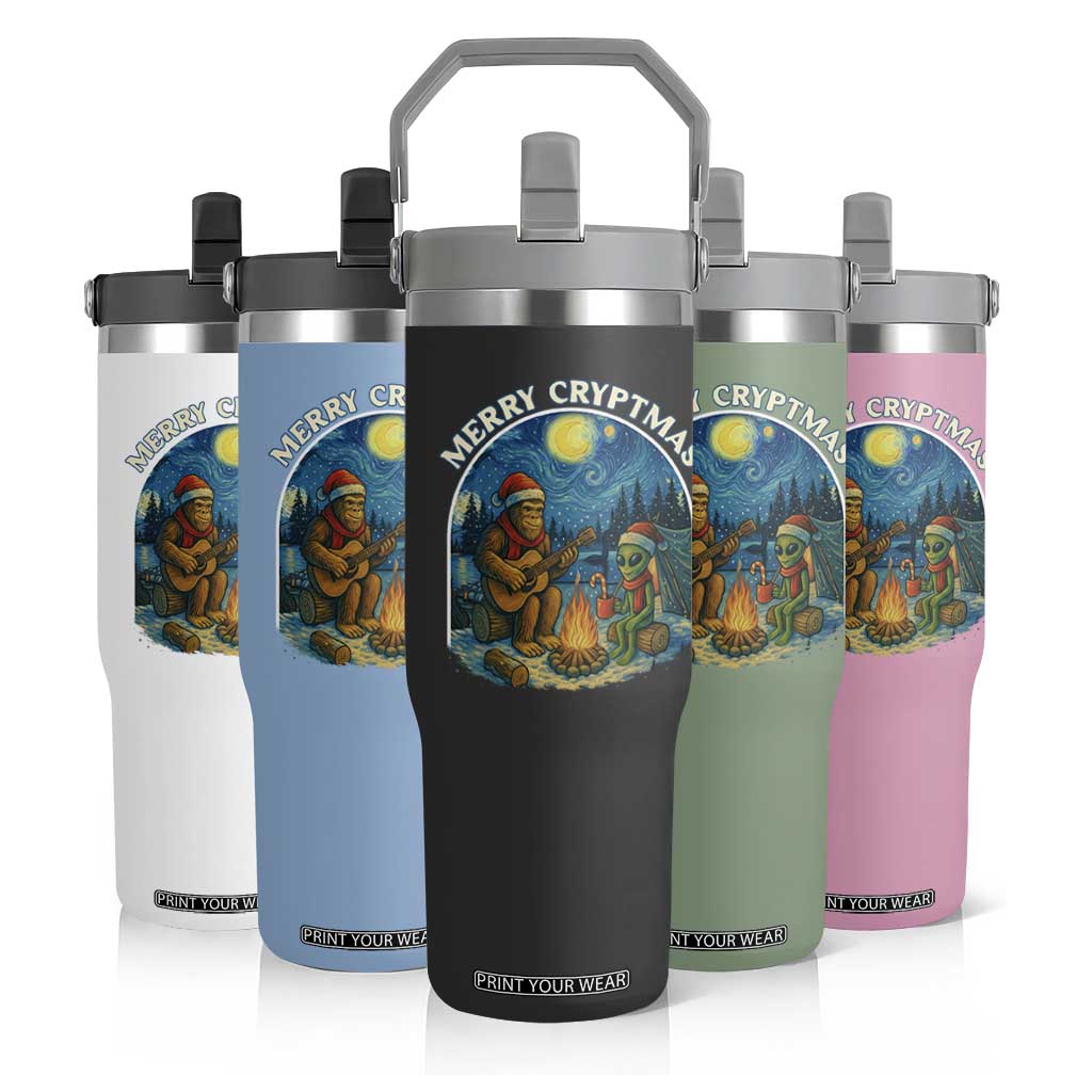 Funny Bigfoot Christmas Flip Straw Tumbler Sasquatch Alien Merry Cryptmas TS14 Print Your Wear