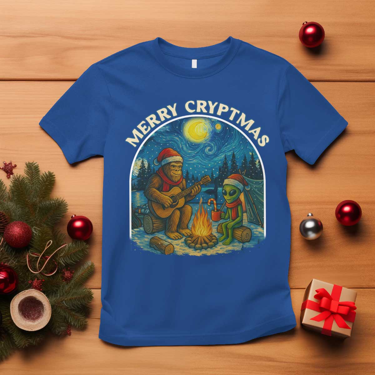 Funny Bigfoot Christmas T Shirt Sasquatch Alien Merry Cryptmas TS14 Royal Blue Print Your Wear