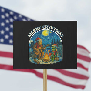 Funny Bigfoot Christmas Protest Sign Sasquatch Alien Merry Cryptmas TS14 Horizontal 18" × 24" Black Print Your Wear