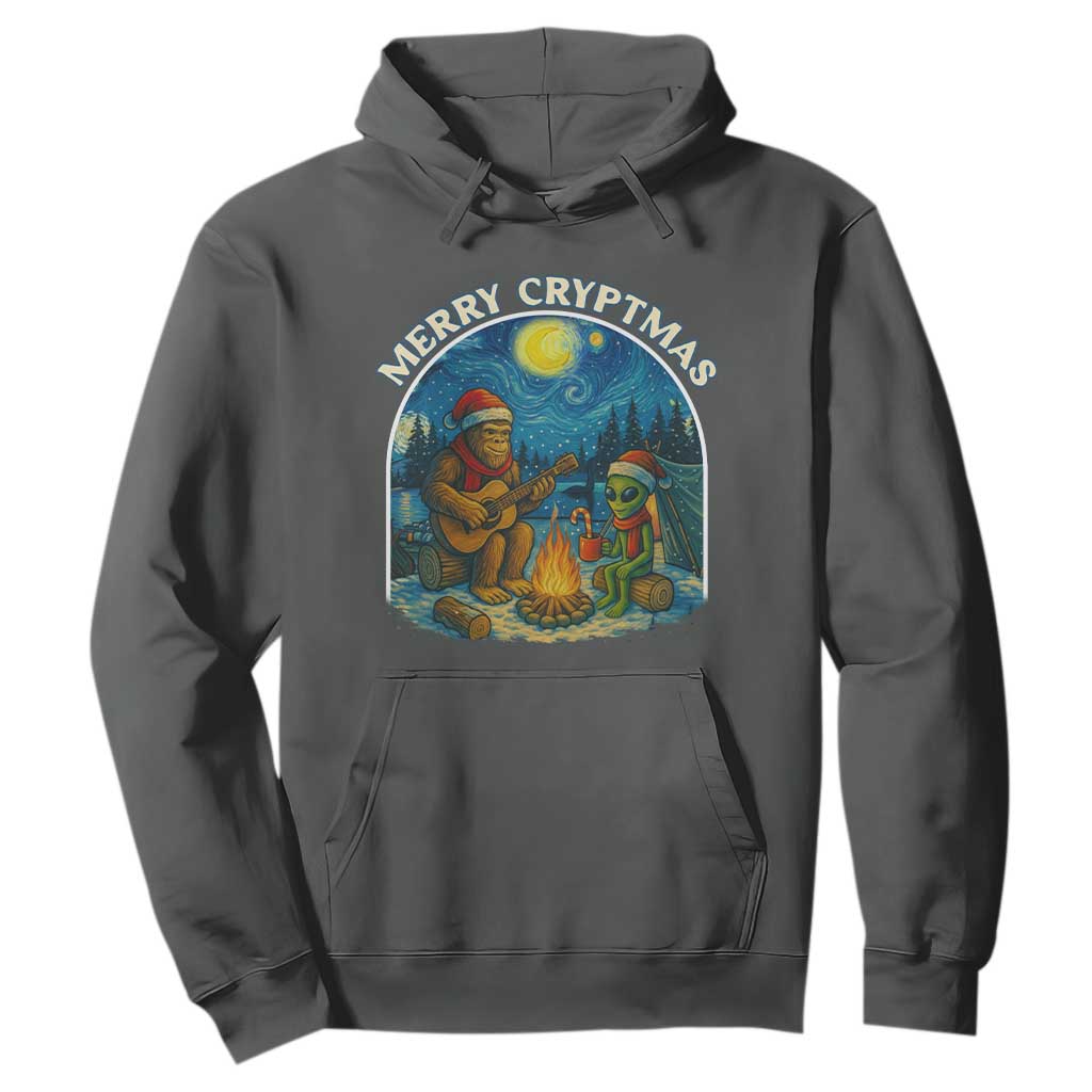 Funny Bigfoot Christmas Hoodie Sasquatch Alien Merry Cryptmas TS14 Dark Heather Print Your Wear