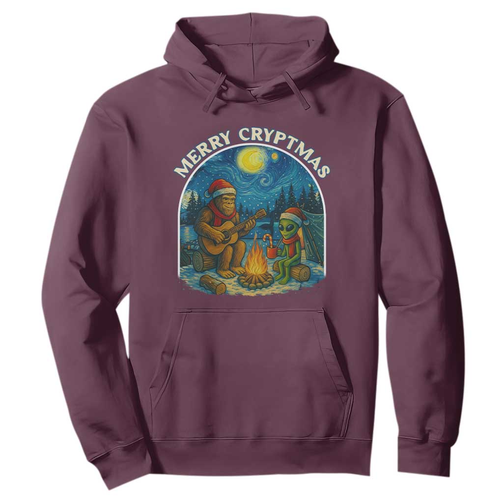 Funny Bigfoot Christmas Hoodie Sasquatch Alien Merry Cryptmas TS14 Maroon Print Your Wear
