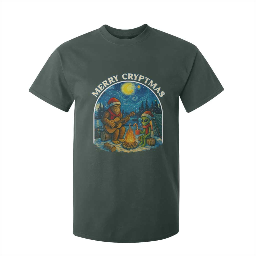 Funny Bigfoot Christmas T Shirt For Kid Sasquatch Alien Merry Cryptmas TS14 Dark Forest Green Print Your Wear