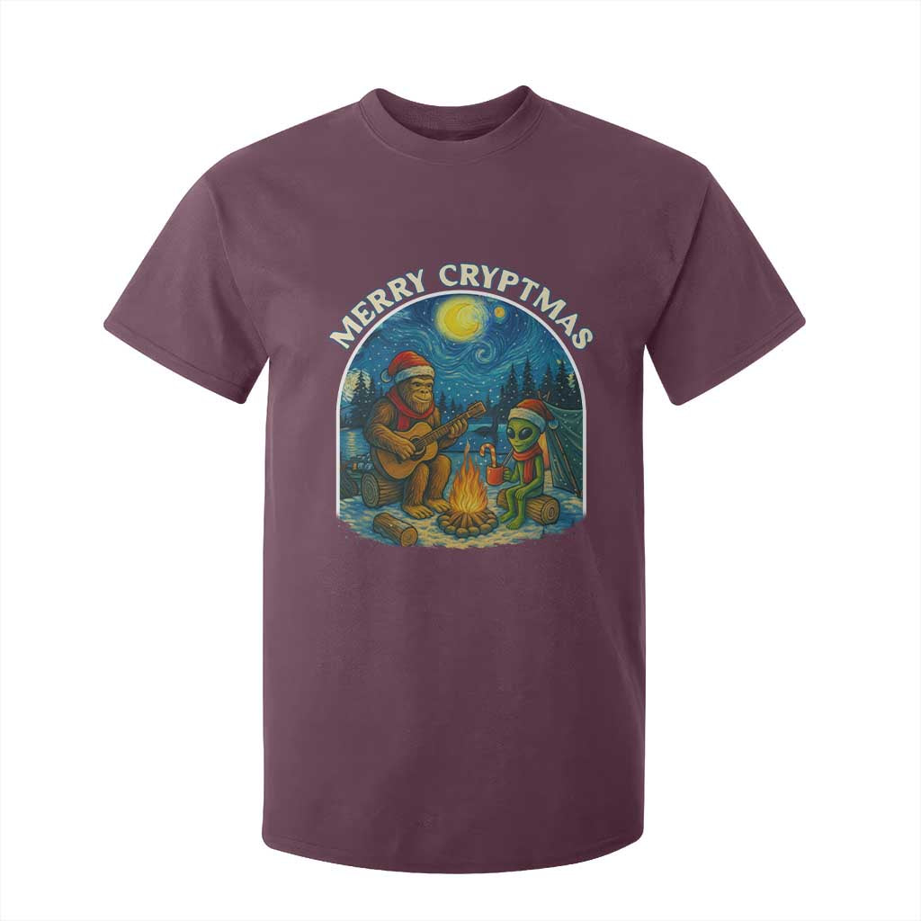 Funny Bigfoot Christmas T Shirt For Kid Sasquatch Alien Merry Cryptmas TS14 Maroon Print Your Wear