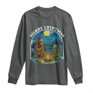 Funny Bigfoot Christmas Long Sleeve Shirt Sasquatch Alien Merry Cryptmas TS14 Dark Heather Print Your Wear