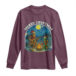 Funny Bigfoot Christmas Long Sleeve Shirt Sasquatch Alien Merry Cryptmas TS14 Maroon Print Your Wear