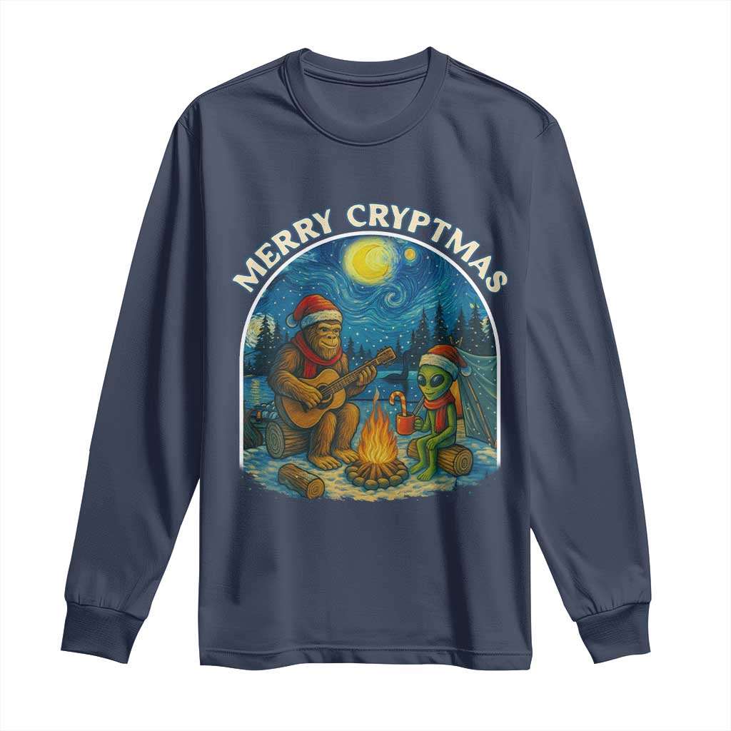 Funny Bigfoot Christmas Long Sleeve Shirt Sasquatch Alien Merry Cryptmas TS14 Navy Print Your Wear