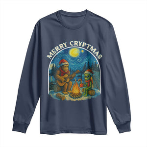Funny Bigfoot Christmas Long Sleeve Shirt Sasquatch Alien Merry Cryptmas TS14 Navy Print Your Wear