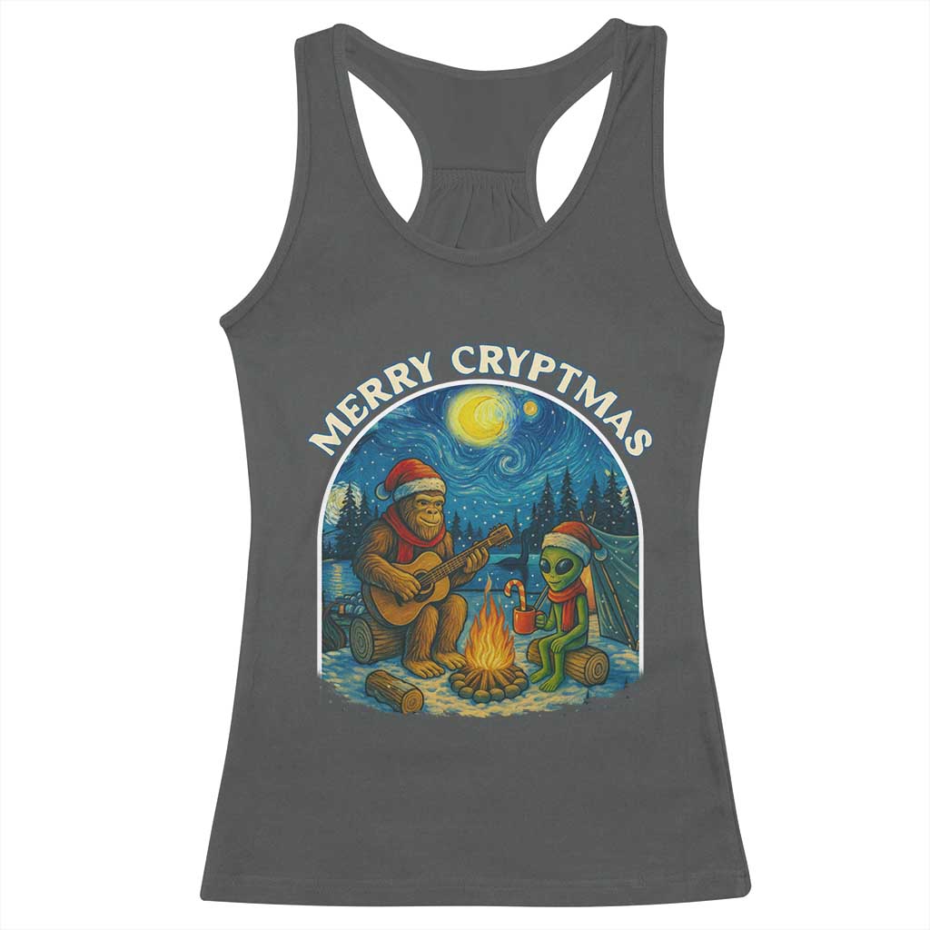 Funny Bigfoot Christmas Racerback Tank Top Sasquatch Alien Merry Cryptmas TS14 Dark Heather Print Your Wear