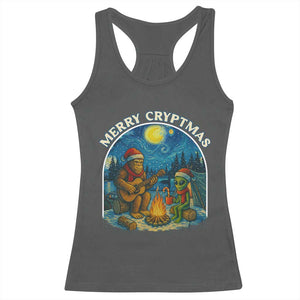Funny Bigfoot Christmas Racerback Tank Top Sasquatch Alien Merry Cryptmas TS14 Dark Heather Print Your Wear
