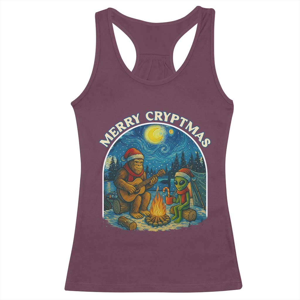 Funny Bigfoot Christmas Racerback Tank Top Sasquatch Alien Merry Cryptmas TS14 Maroon Print Your Wear