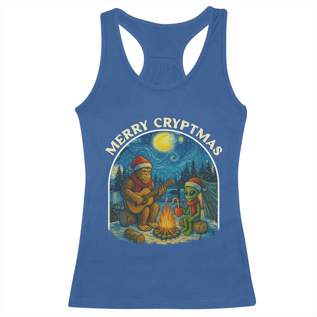 Funny Bigfoot Christmas Racerback Tank Top Sasquatch Alien Merry Cryptmas TS14 Royal Blue Print Your Wear