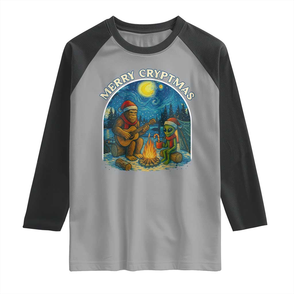 Funny Bigfoot Christmas Raglan Shirt Sasquatch Alien Merry Cryptmas TS14 Sport Gray Black Print Your Wear