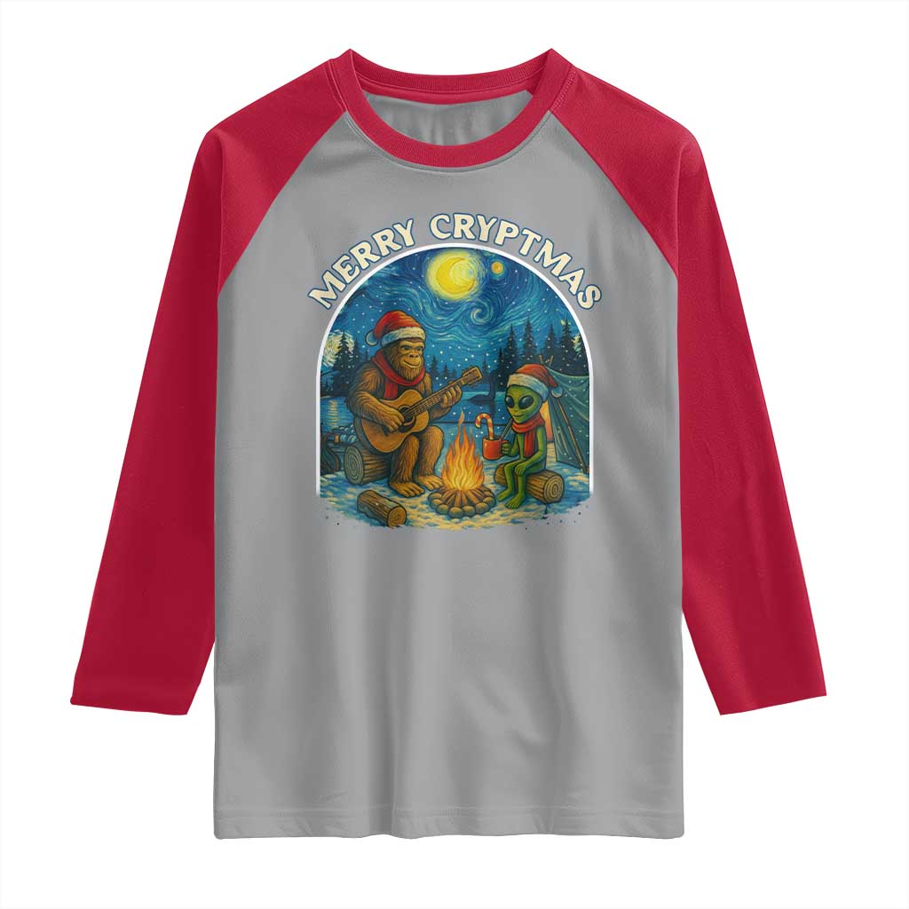 Funny Bigfoot Christmas Raglan Shirt Sasquatch Alien Merry Cryptmas TS14 Sport Gray Red Print Your Wear
