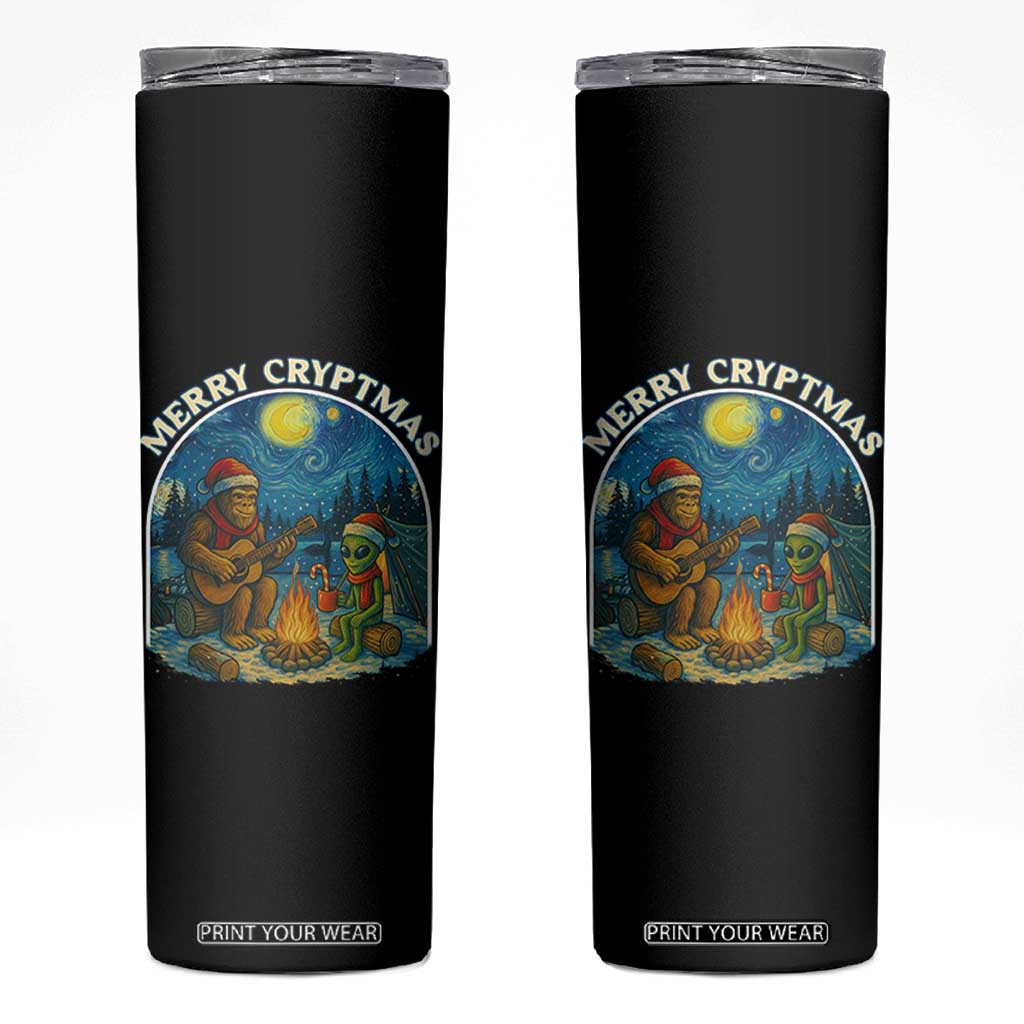 Funny Bigfoot Christmas Skinny Tumbler Sasquatch Alien Merry Cryptmas TS14 Black Print Your Wear