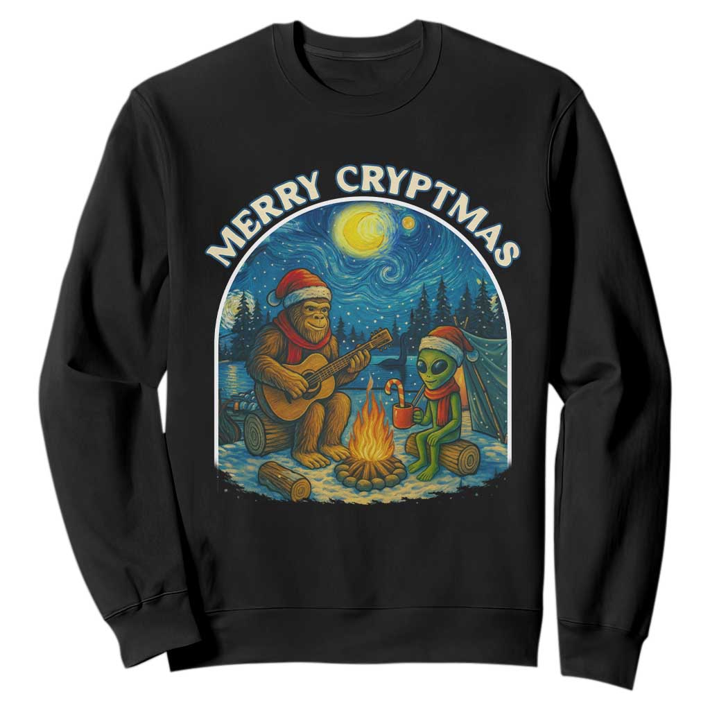 Funny Bigfoot Christmas Sweatshirt Sasquatch Alien Merry Cryptmas TS14 Black Print Your Wear
