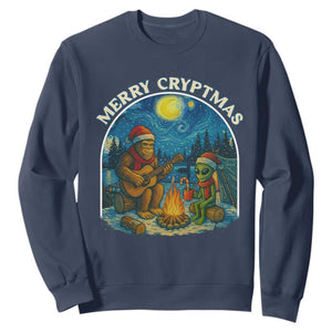 Funny Bigfoot Christmas Sweatshirt Sasquatch Alien Merry Cryptmas TS14 Navy Print Your Wear