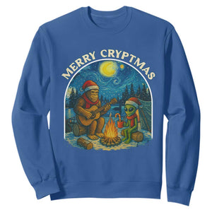 Funny Bigfoot Christmas Sweatshirt Sasquatch Alien Merry Cryptmas TS14 Royal Blue Print Your Wear