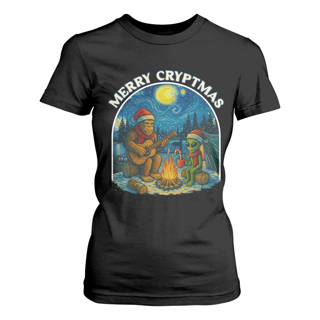 Funny Bigfoot Christmas T Shirt For Women Sasquatch Alien Merry Cryptmas TS14 Black Print Your Wear