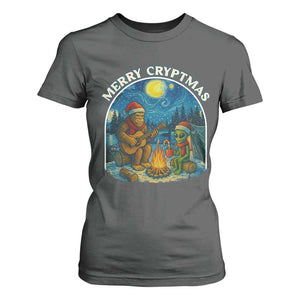 Funny Bigfoot Christmas T Shirt For Women Sasquatch Alien Merry Cryptmas TS14 Dark Heather Print Your Wear