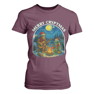 Funny Bigfoot Christmas T Shirt For Women Sasquatch Alien Merry Cryptmas TS14 Maroon Print Your Wear