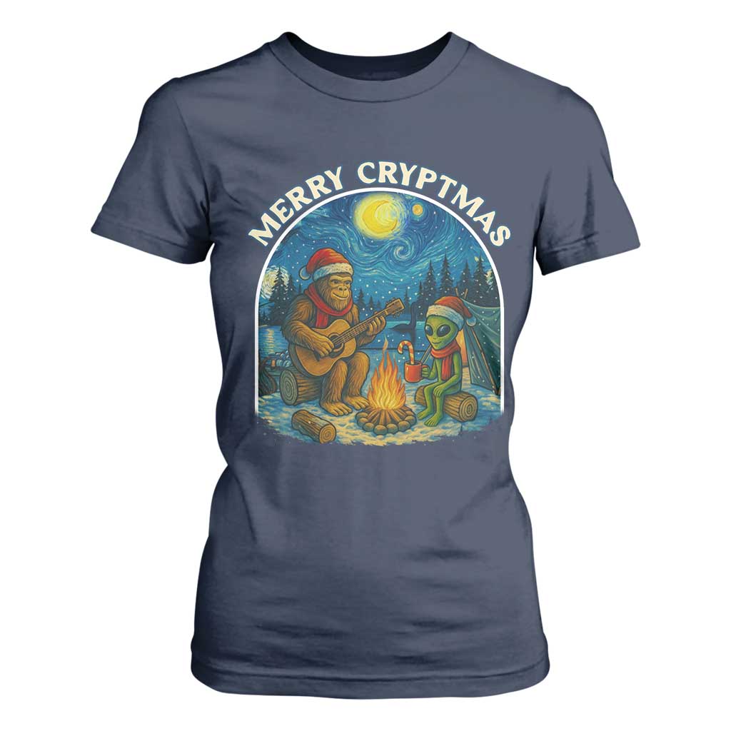 Funny Bigfoot Christmas T Shirt For Women Sasquatch Alien Merry Cryptmas TS14 Navy Print Your Wear