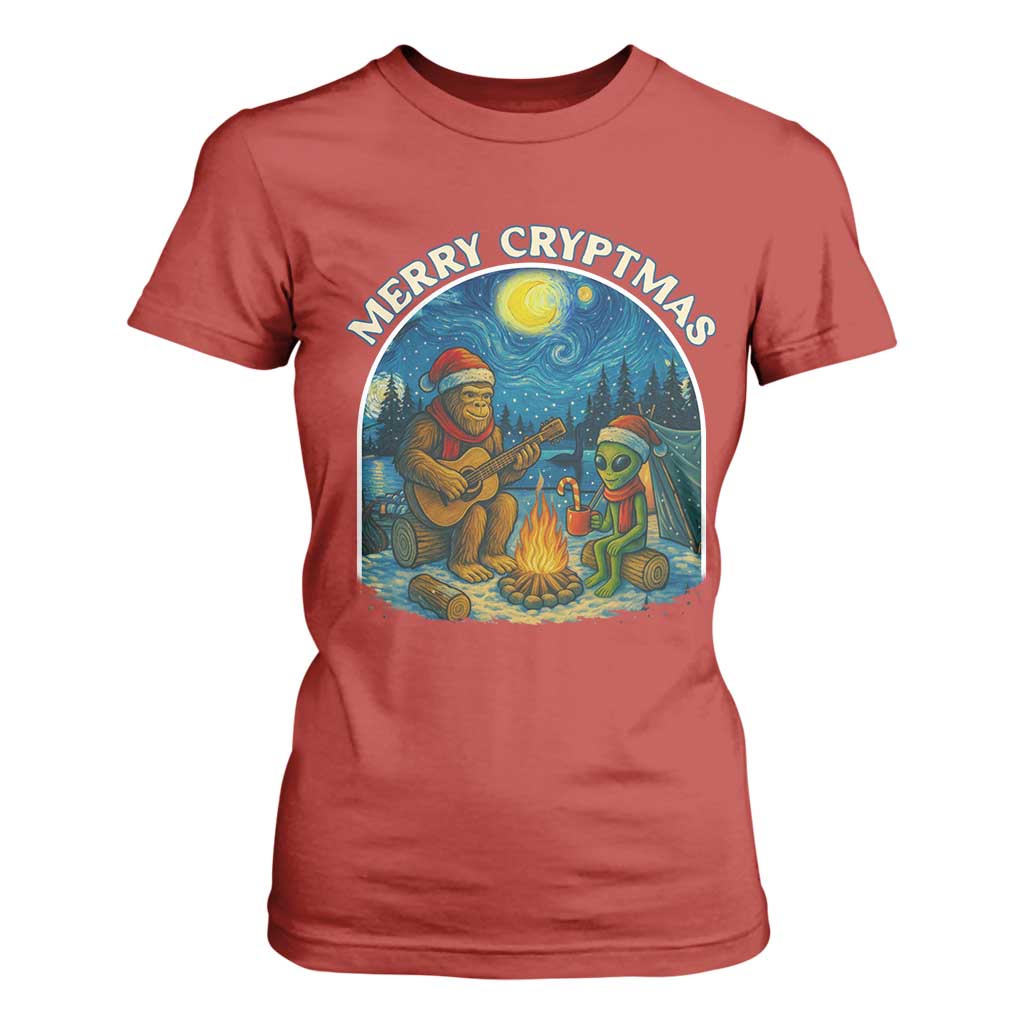 Funny Bigfoot Christmas T Shirt For Women Sasquatch Alien Merry Cryptmas TS14 Red Print Your Wear