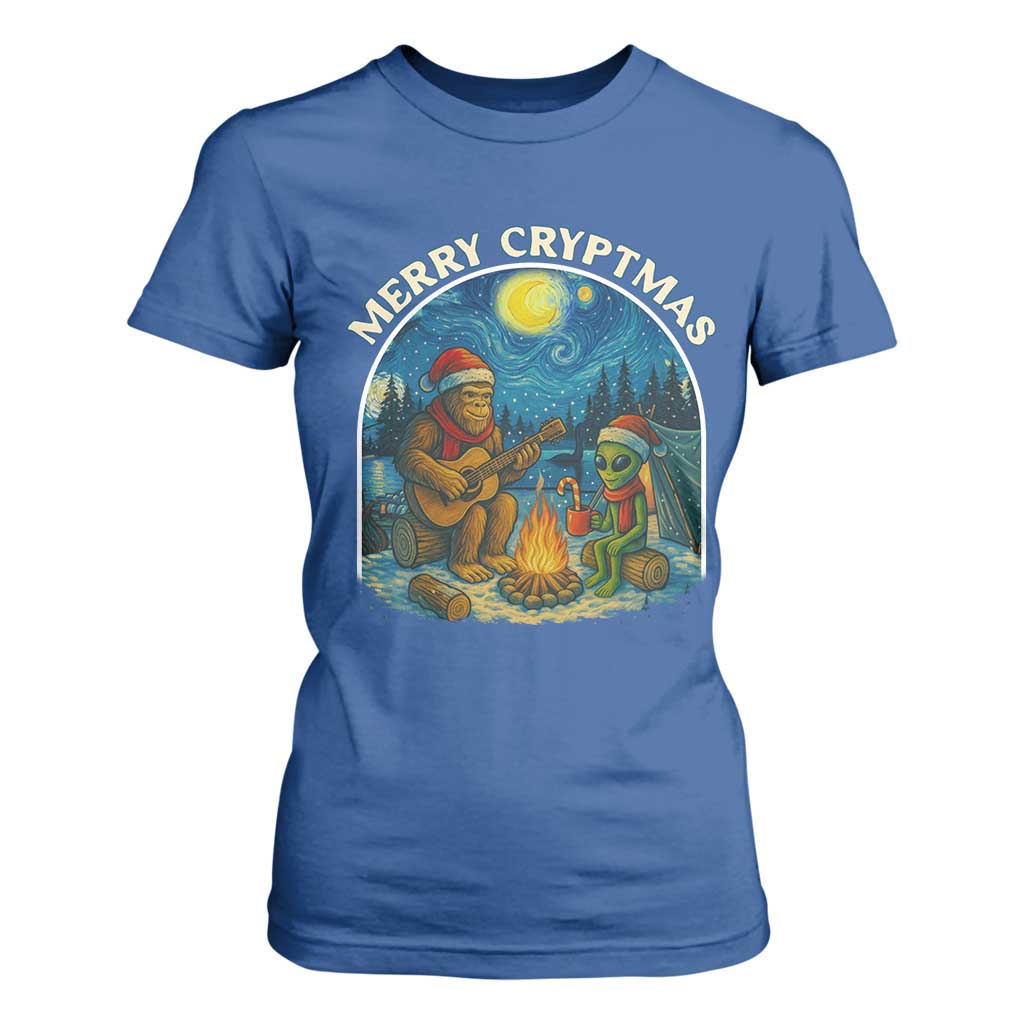 Funny Bigfoot Christmas T Shirt For Women Sasquatch Alien Merry Cryptmas TS14 Royal Blue Print Your Wear