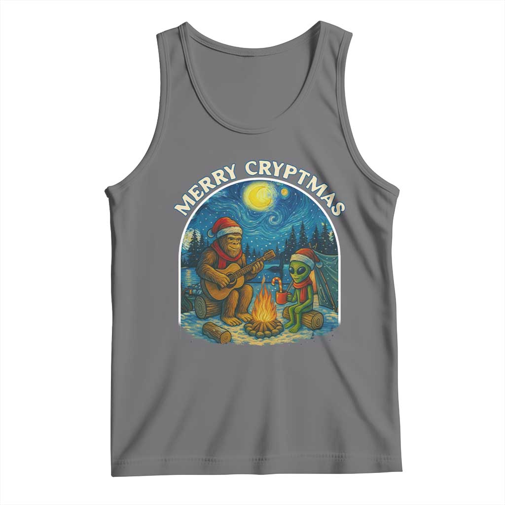 Funny Bigfoot Christmas Tank Top Sasquatch Alien Merry Cryptmas TS14 Black Heather Print Your Wear