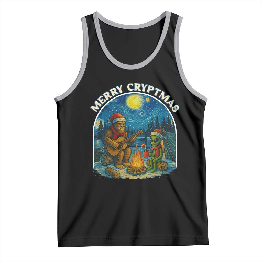 Funny Bigfoot Christmas Tank Top Sasquatch Alien Merry Cryptmas TS14 Black Athletic Heather Print Your Wear