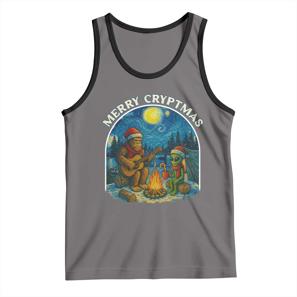 Funny Bigfoot Christmas Tank Top Sasquatch Alien Merry Cryptmas TS14 Deep Heather Black Print Your Wear