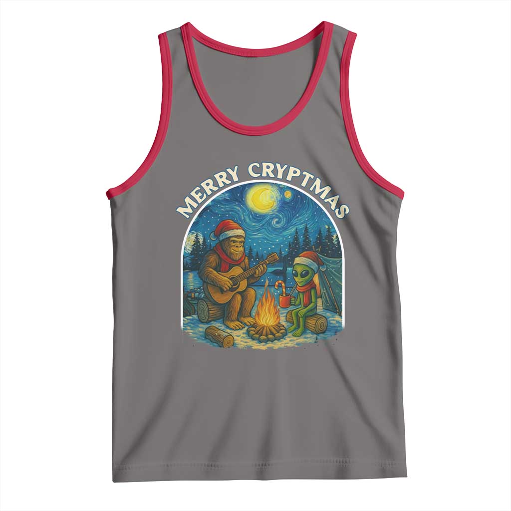 Funny Bigfoot Christmas Tank Top Sasquatch Alien Merry Cryptmas TS14 Deep Heather Red Print Your Wear