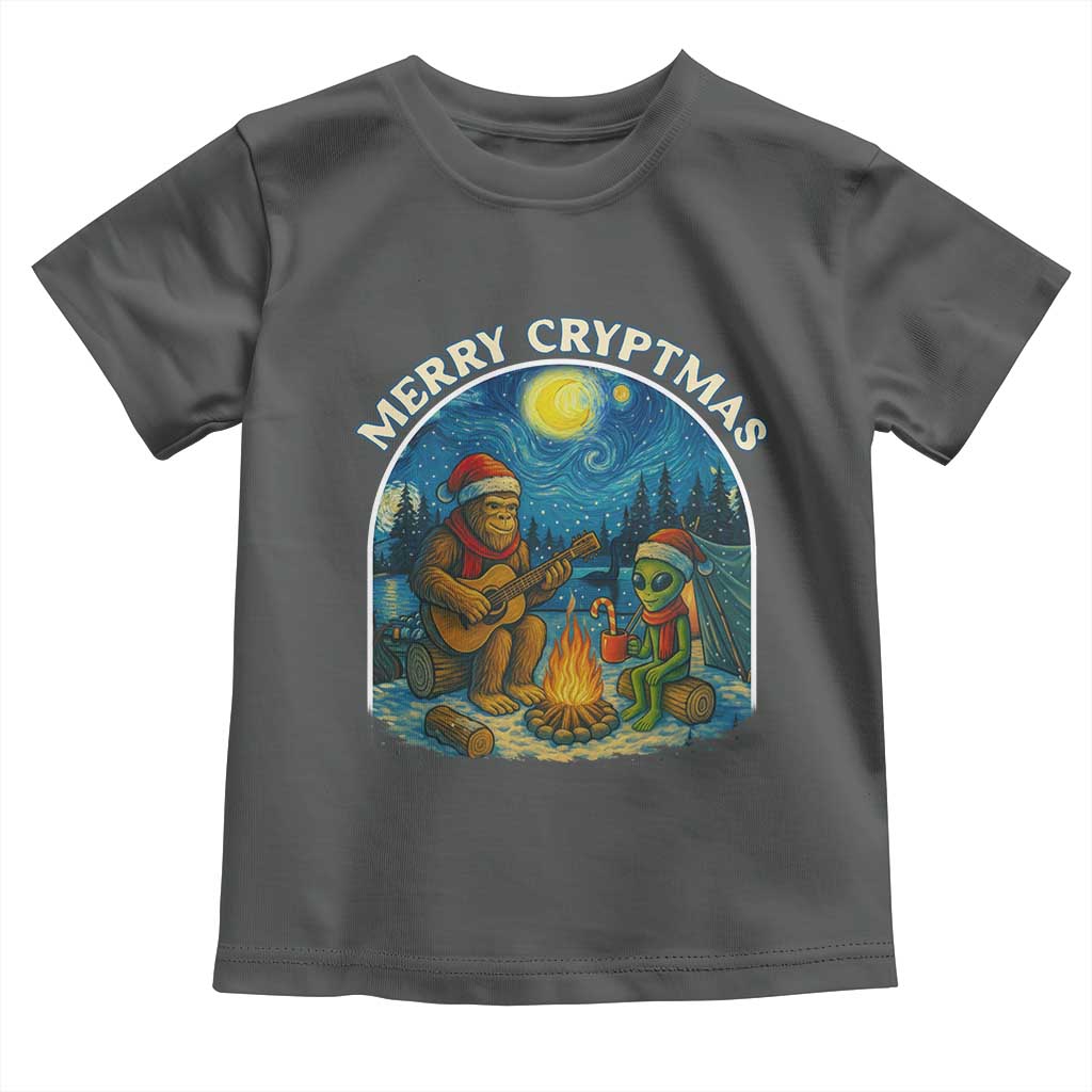 Funny Bigfoot Christmas Toddler T Shirt Sasquatch Alien Merry Cryptmas TS14 Dark Heather Print Your Wear