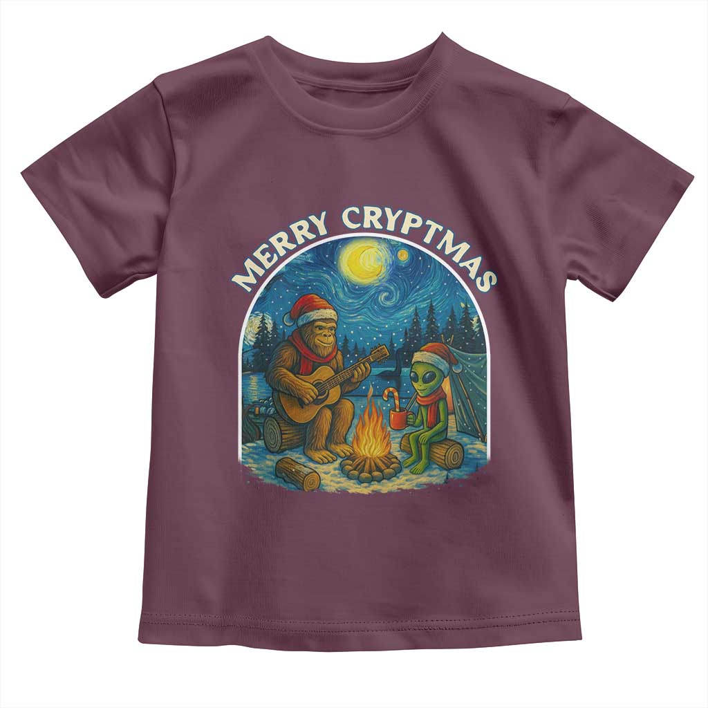 Funny Bigfoot Christmas Toddler T Shirt Sasquatch Alien Merry Cryptmas TS14 Maroon Print Your Wear